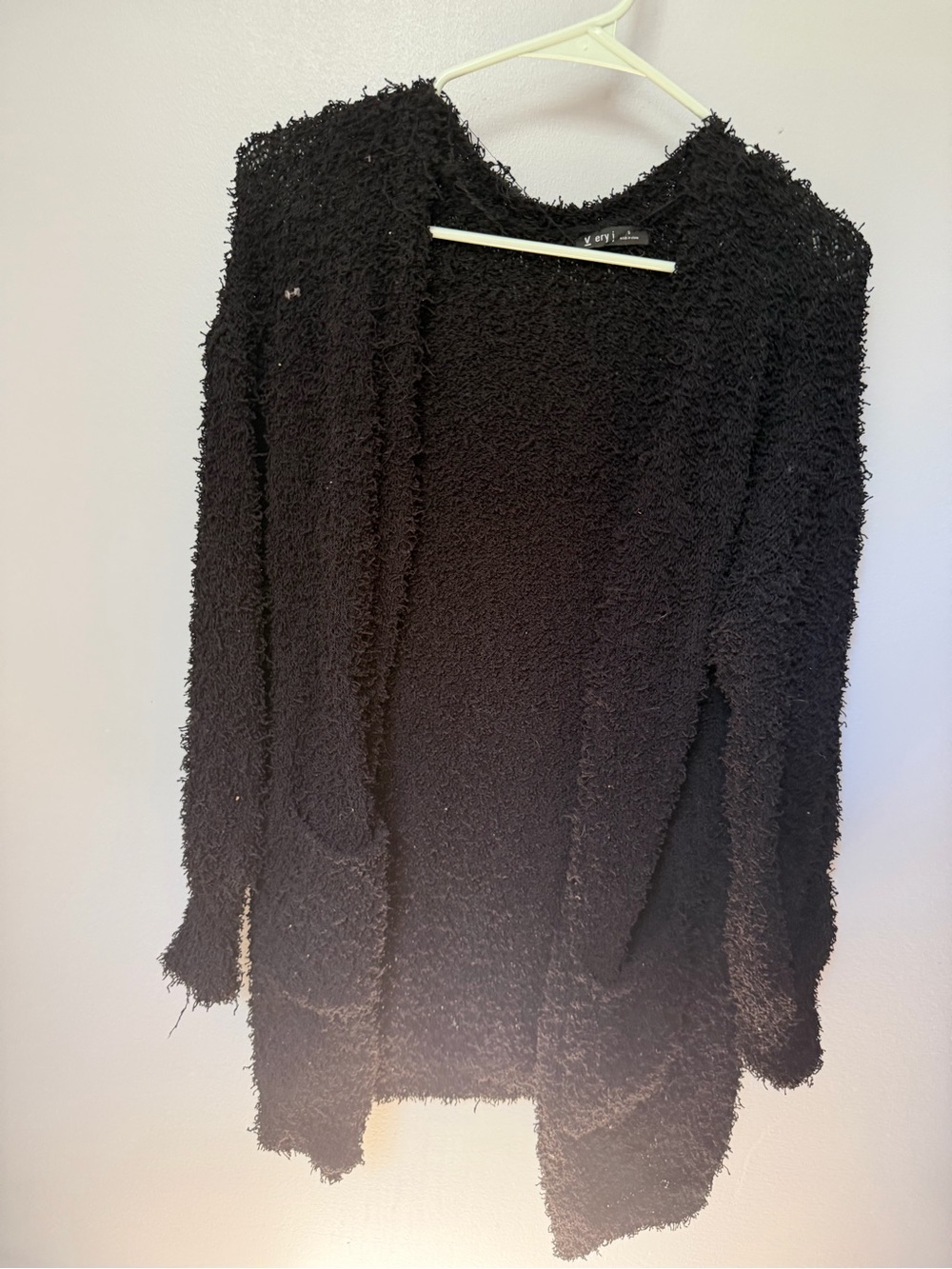 Very J Black Plush Open-Front Women's Cardigan
